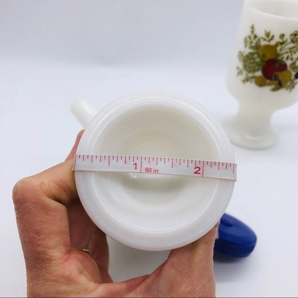 RETRO MUSHROOM PEDESTAL MILK GLASS COFFEE MUGS - SET OF 2